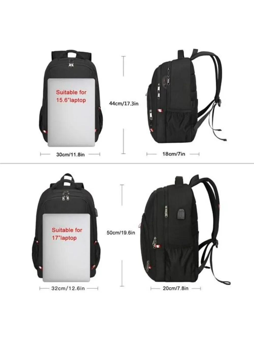Della Gao Laptop Backpack 15.6 Inch USB Charging Water Resistant Travel Bag